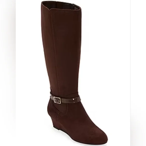 black dress and brown boots Byron High Heel Boot